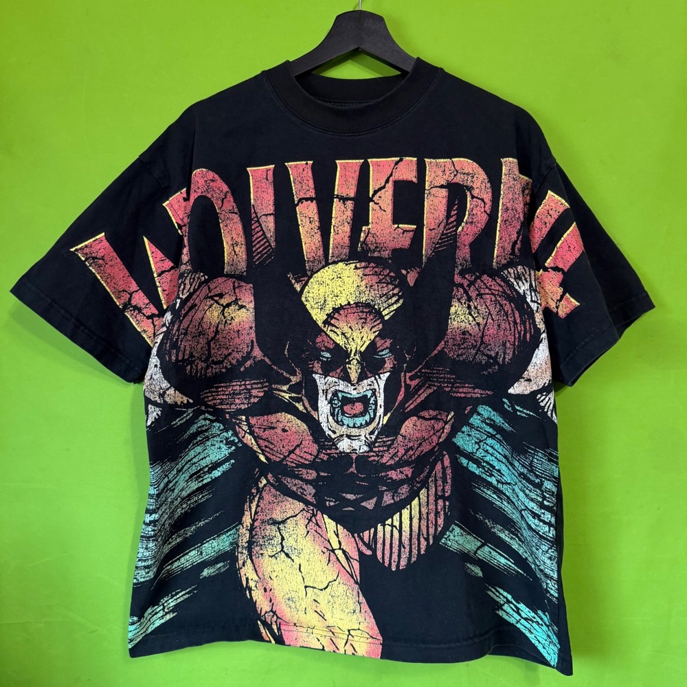 Marvel Wolverine Graphic T-Shirt Black X-Men Logan Vintage Style Mens XL AOP